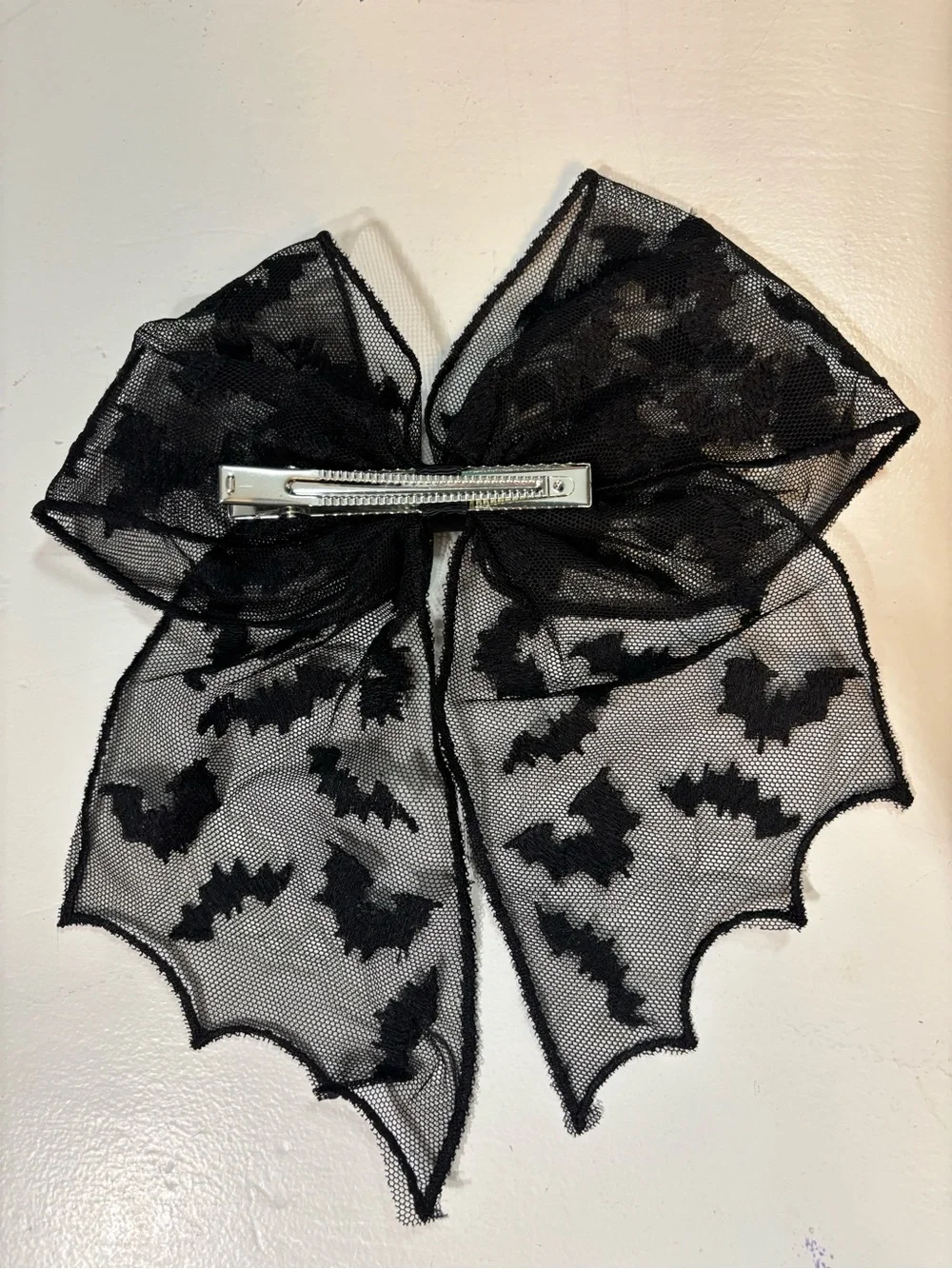 New Black Lace Bat Bow Hair Clip Accessory Halloween Goth